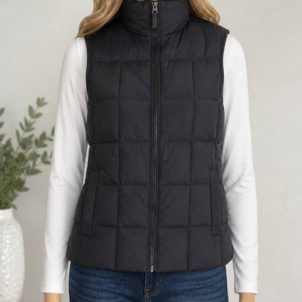 Lands' End Womens Puffer Vest Black Down Insulated Quilted Mock Neck Small‎ 6-8